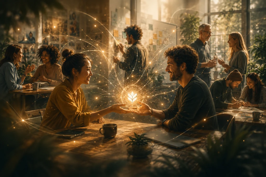 Menschen begegnen sich und bringen gemeinsam eine Idee voran